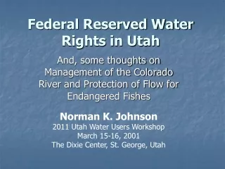 Federal Reserved Water Rights in Utah