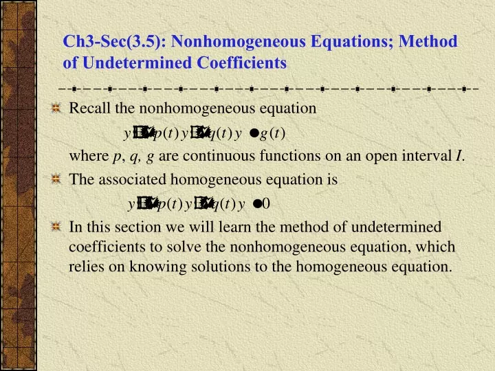 ch3 sec 3 5 nonhomogeneous equations method of undetermined coefficients