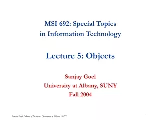 MSI 692: Special Topics  in Information Technology Lecture 5: Objects Sanjay Goel