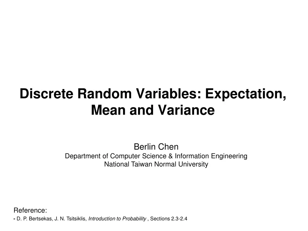 PPT - Discrete Random Variables: Expectation, Mean, and Variance ...