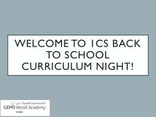 Welcome to 1CS Back to School Curriculum Night!
