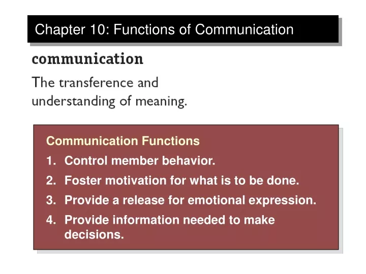 chapter 10 functions of communication