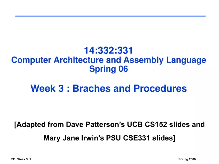 14 332 331 computer architecture and assembly language spring 06 week 3 braches and procedures