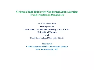 Grameen Bank Borrowers Non-formal Adult Learning Transformation in Bangladesh