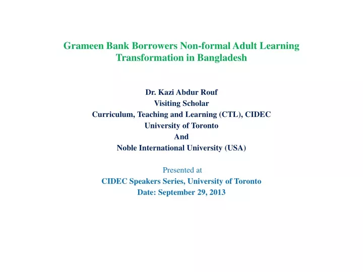 grameen bank borrowers non formal adult learning transformation in bangladesh