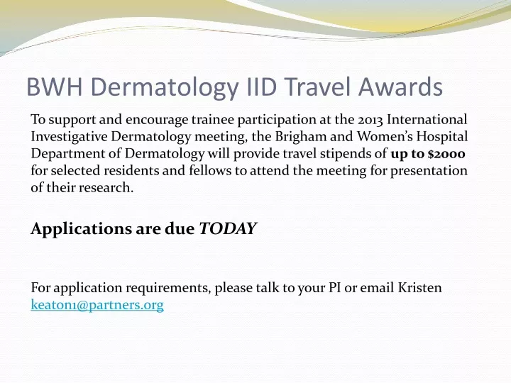 bwh dermatology iid travel awards
