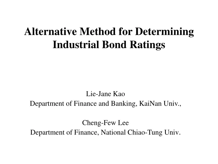 alternative method for determining industrial bond ratings