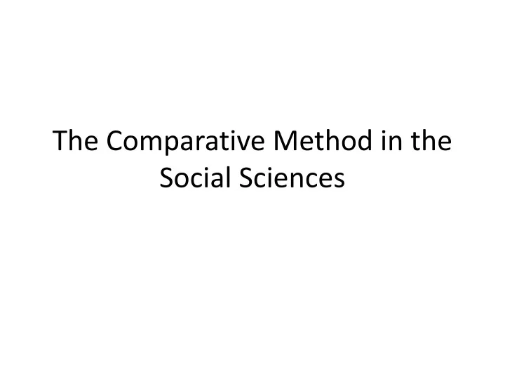the comparative method in the social sciences