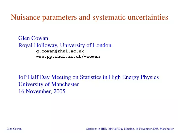 nuisance parameters and systematic uncertainties