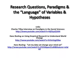 Research Questions, Paradigms &amp; the “Language” of Variables &amp; Hypotheses