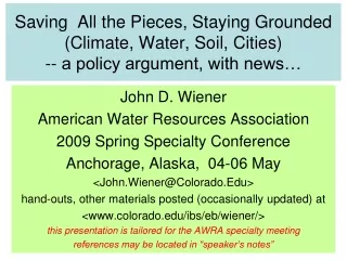 John D. Wiener American Water Resources Association 2009 Spring Specialty Conference