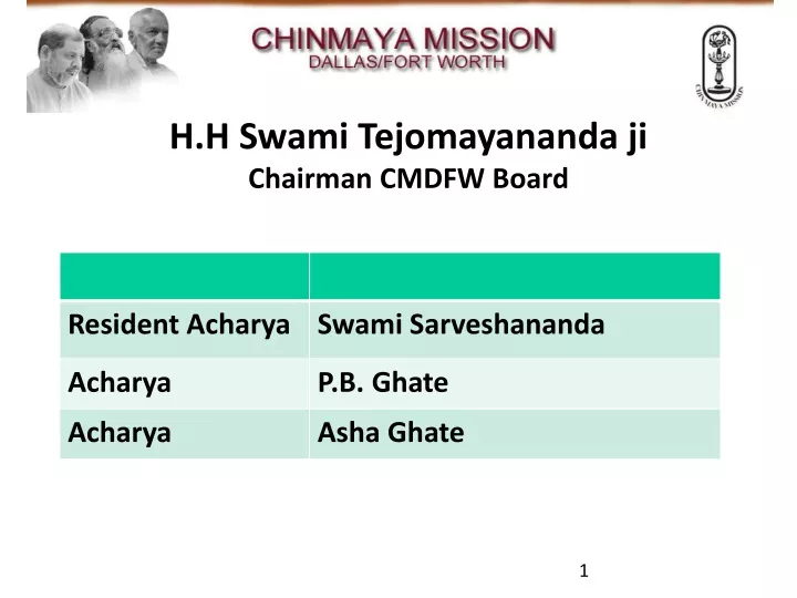 h h swami tejomayananda ji chairman cmdfw board