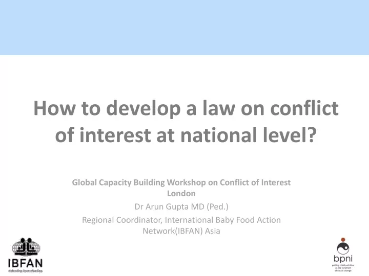 how to develop a law on conflict of interest at national level