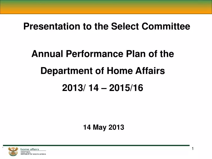 presentation to the select committee