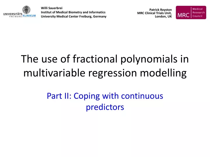 the use of fractional polynomials in multivariable regression modelling