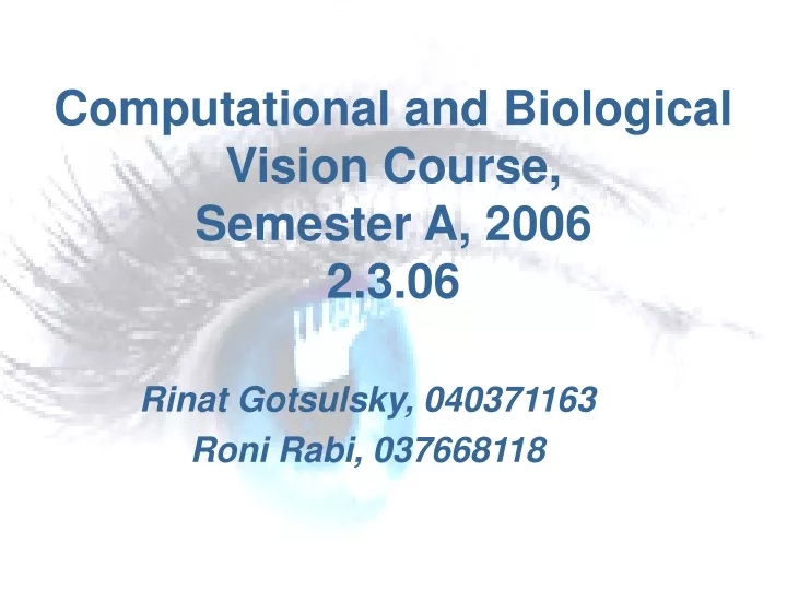 computational and biological vision course semester a 2006 2 3 06