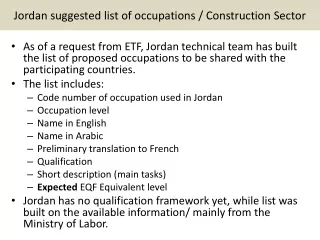 Jordan suggested list of occupations / Construction Sector