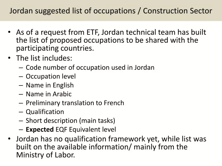 jordan suggested list of occupations construction sector