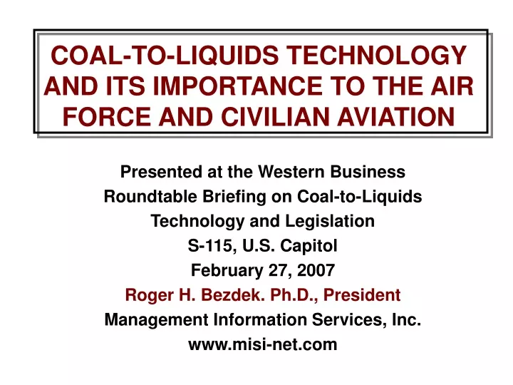 coal to liquids technology and its importance to the air force and civilian aviation