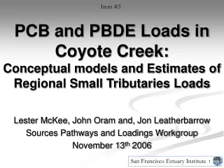 Lester McKee, John Oram and, Jon Leatherbarrow Sources Pathways and Loadings Workgroup