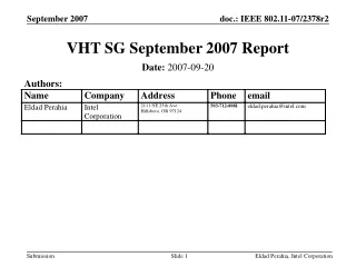 VHT SG September 2007 Report