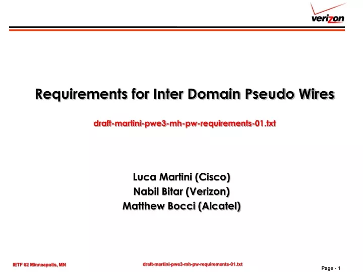 requirements for inter domain pseudo wires draft martini pwe3 mh pw requirements 01 txt