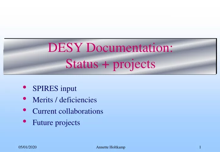 desy documentation status projects