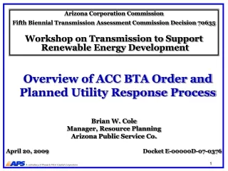 Overview of ACC BTA Order and Planned Utility Response Process