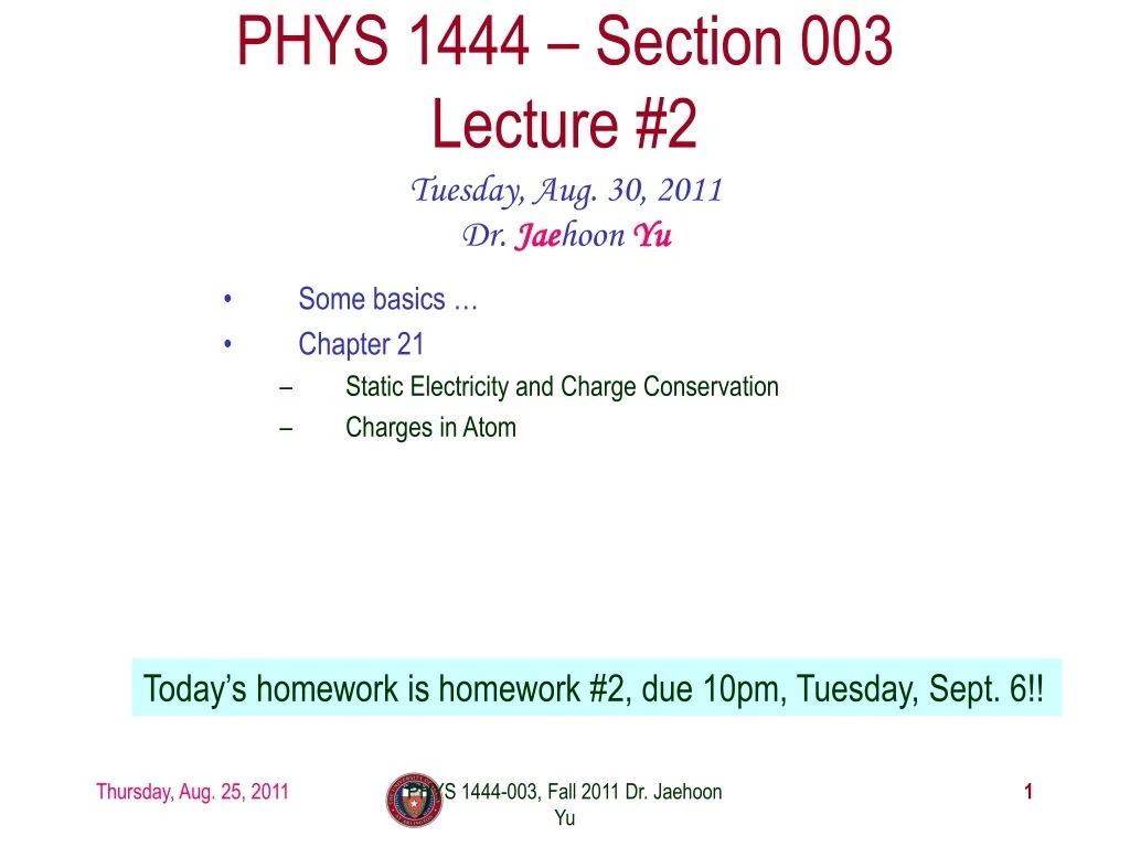 PPT - PHYS 1444 – Section 003 Lecture #2 PowerPoint Presentation, free ...