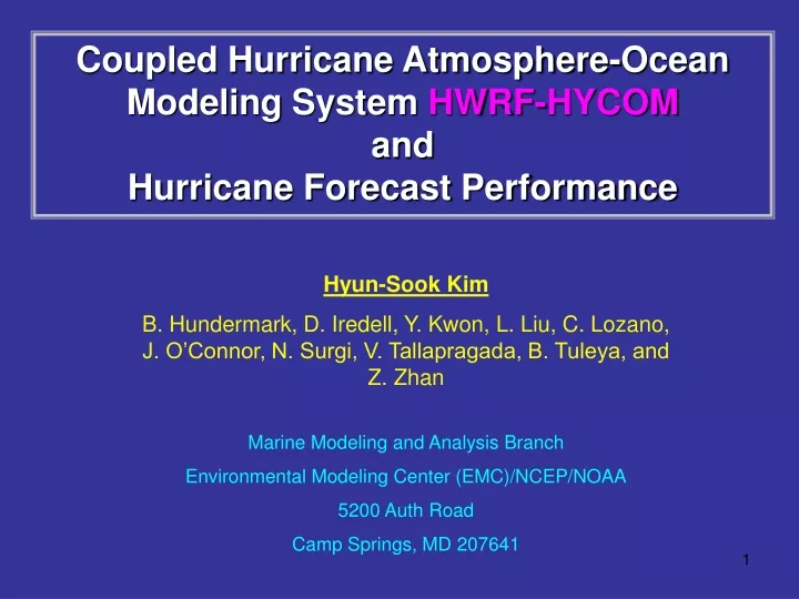 coupled hurricane atmosphere ocean modeling