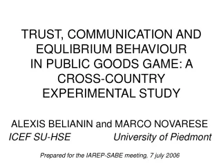 ALEXIS BELIANIN  and  MARCO NOVARESE ICEF SU-HSE University of Piedmont