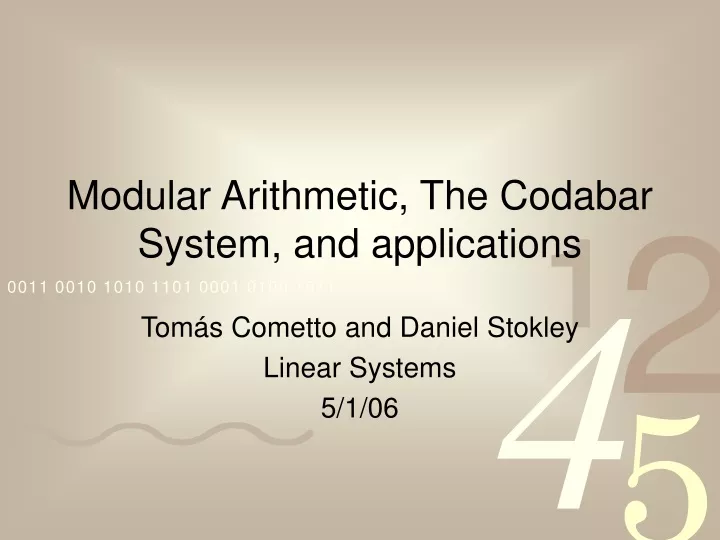 modular arithmetic the codabar system and applications