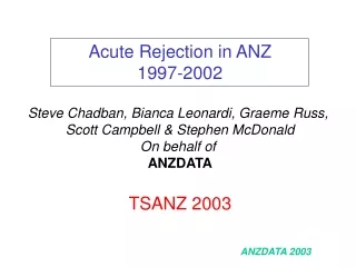 Acute Rejection in ANZ 1997-2002 Steve Chadban, Bianca Leonardi, Graeme Russ,