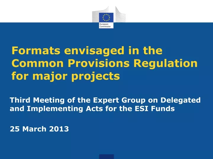 formats envisaged in the common provisions regulation for major projects