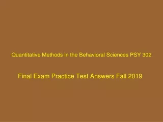 Quantitative Methods in the Behavioral Sciences PSY 302