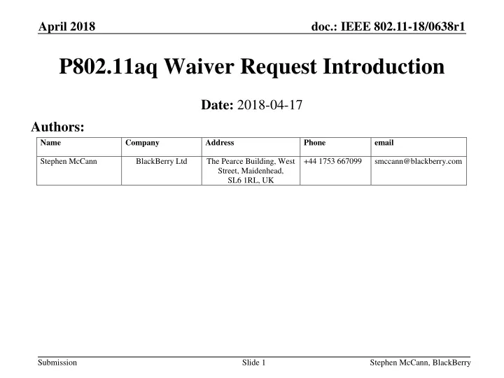 p802 11aq waiver request introduction