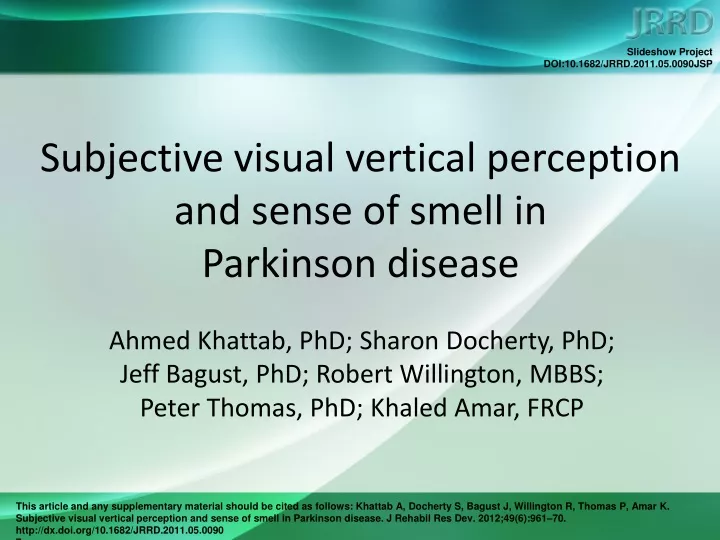 subjective visual vertical perception and sense of smell in parkinson disease