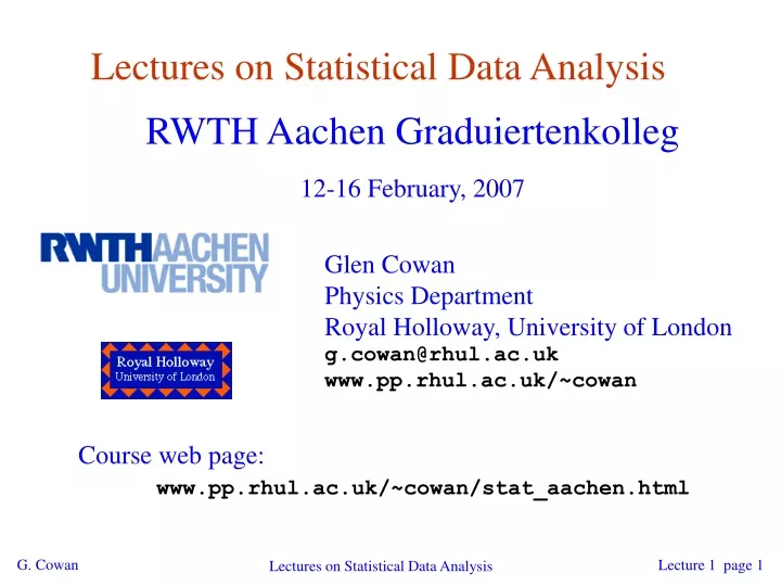 lectures on statistical data analysis