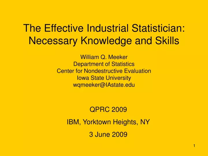 the effective industrial statistician necessary knowledge and skills