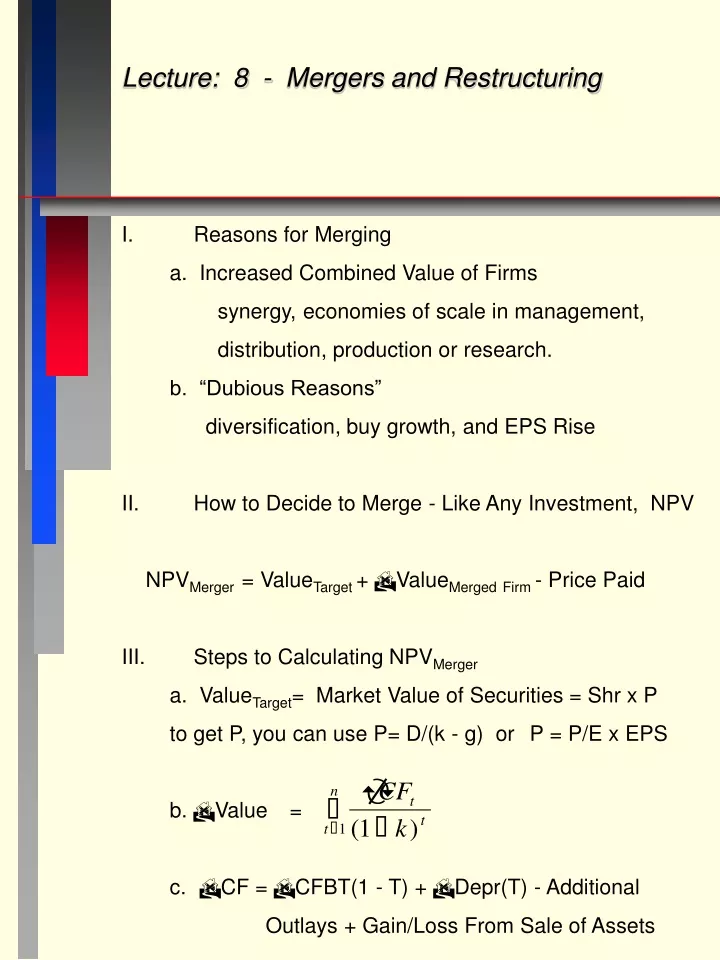 lecture 8 mergers and restructuring