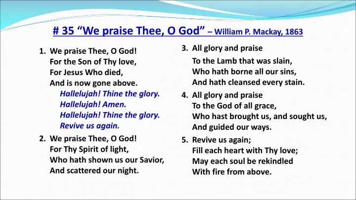 35 we praise thee o god william p mackay 1863