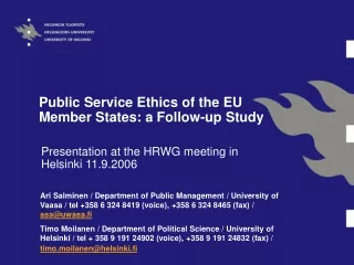 Public Service Ethics of the EU Member States: a Follow-up Study