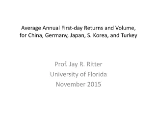 Average Annual First-day Returns and Volume,  for China, Germany, Japan, S. Korea, and Turkey
