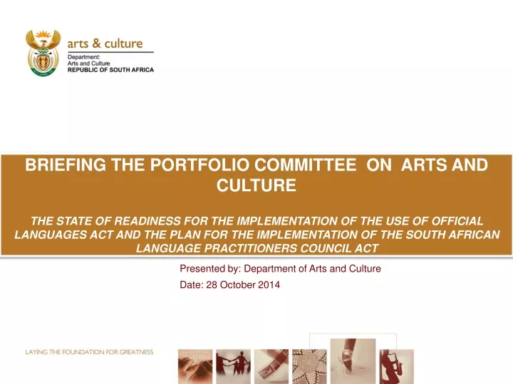 briefing the portfolio committee on arts