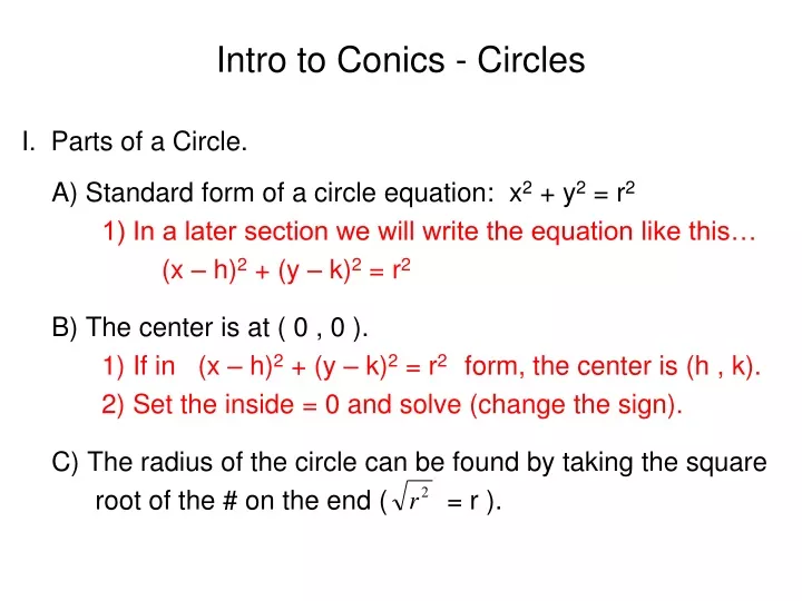 intro to conics circles