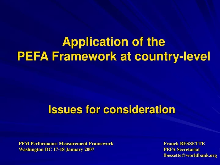 application of the pefa framework at country level