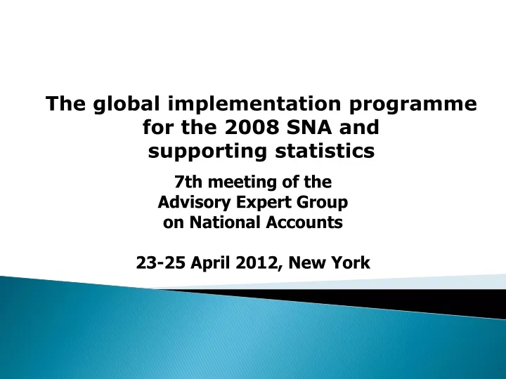 the global implementation programme for the 2008