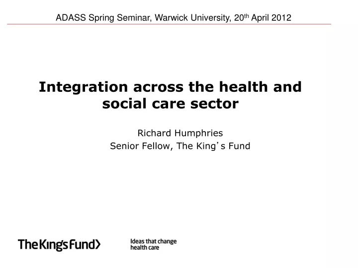 integration across the health and social care sector