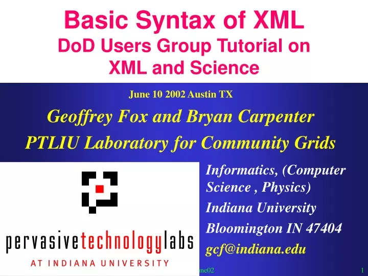 basic syntax of xml dod users group tutorial on xml and science