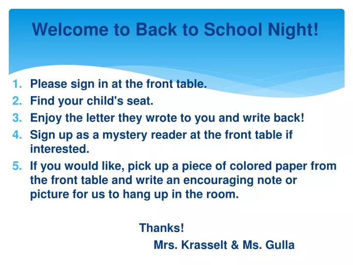 welcome to back to school night please sign